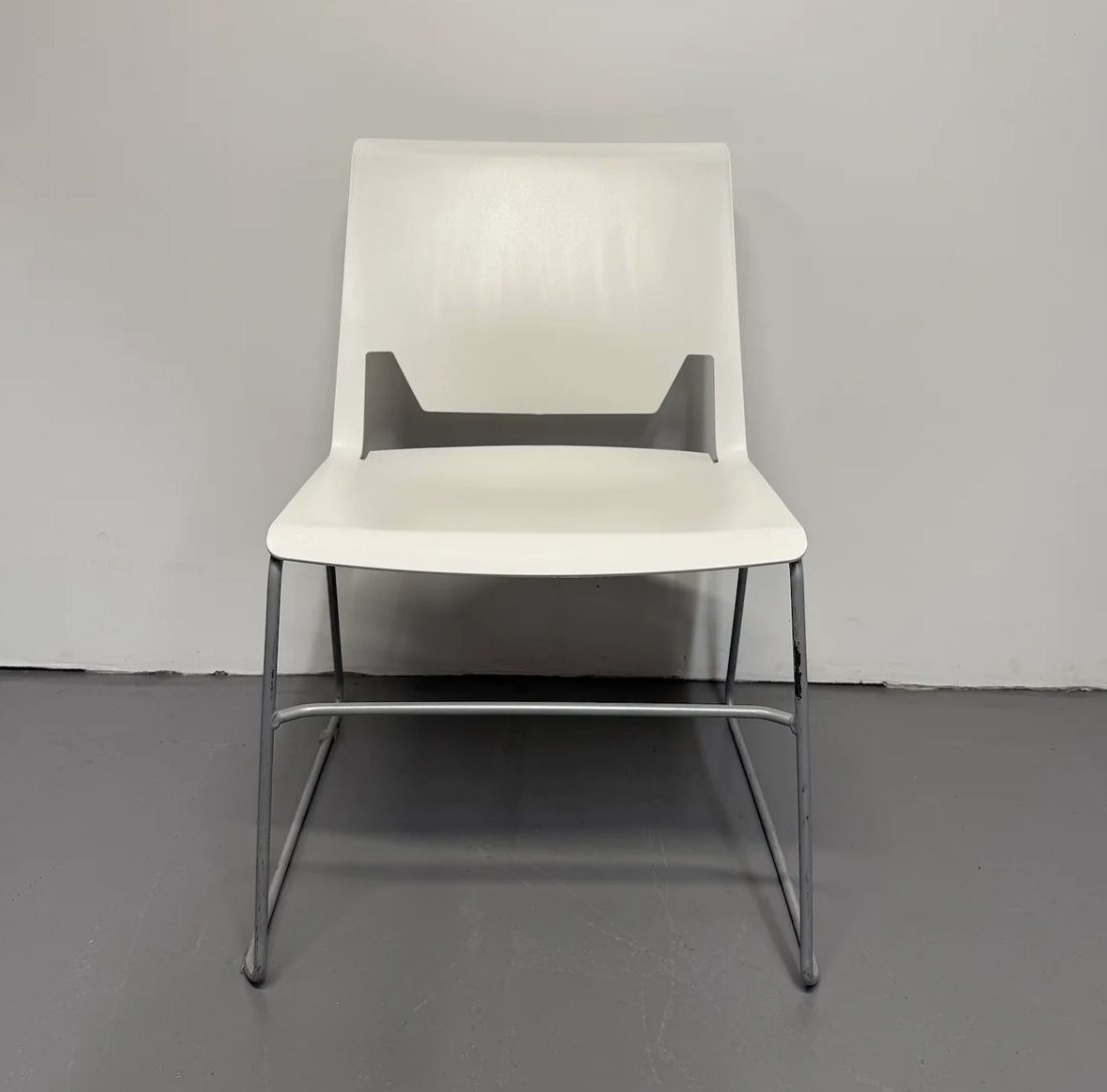 Haworth Very Sled Chair – White with Metallic Silver Frame